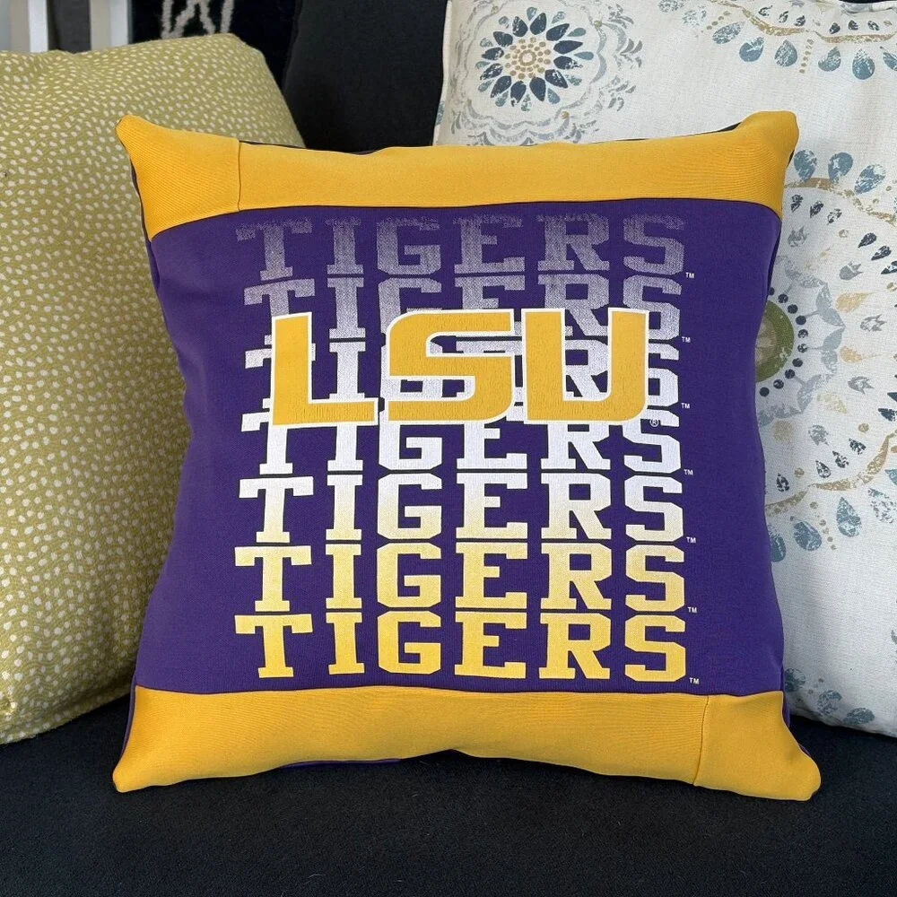 Louisiana State University LSU Tigers Handmade upcycled 16x16 Throw pillow cover